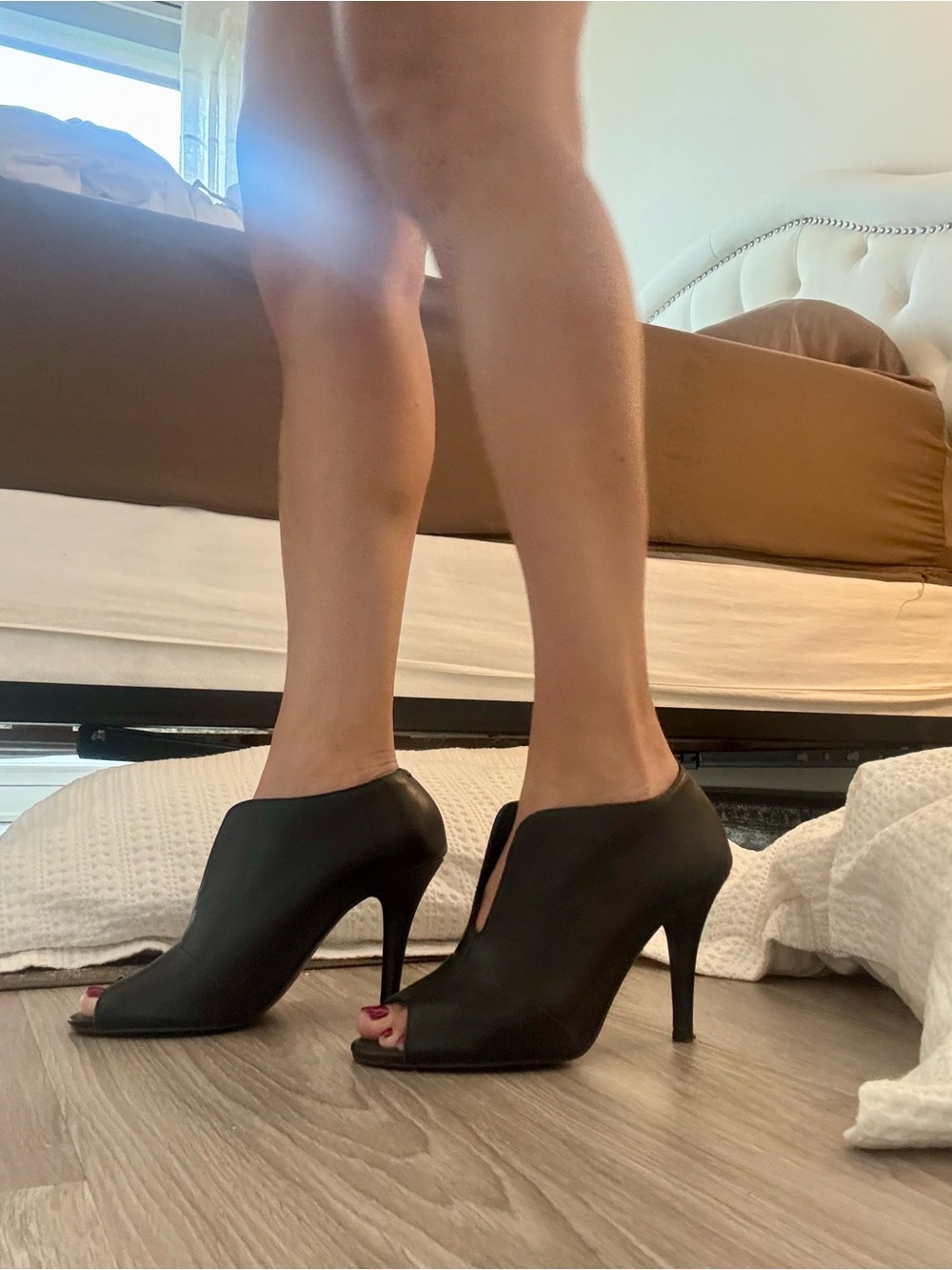 Nine West Black Peep-Toe Stiletto Booties